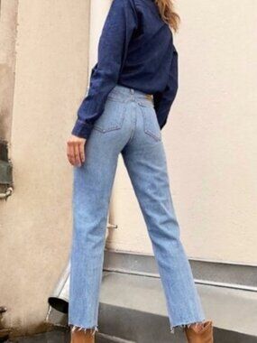 Denim Forum Arlo Hi-Rise Straight Jean - Light Blue, Size 27